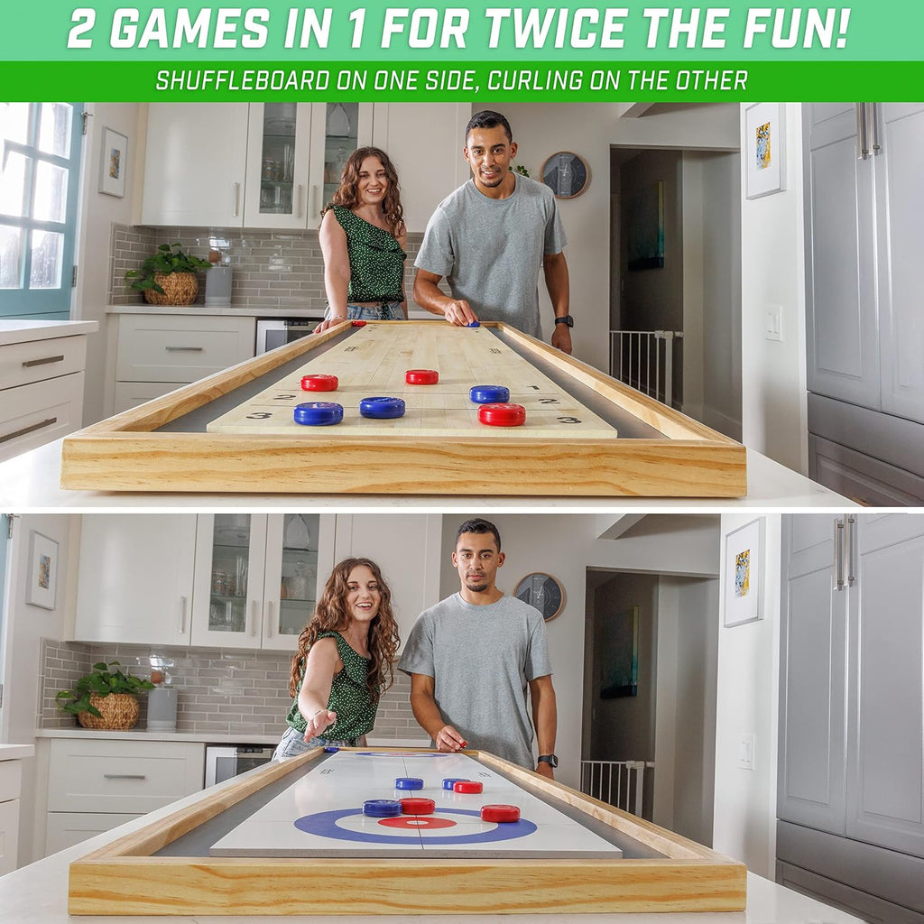 6 ft Tabletop Shuffleboard and Curling 2 in 1 Game with 8 Pucks and Tote Bag