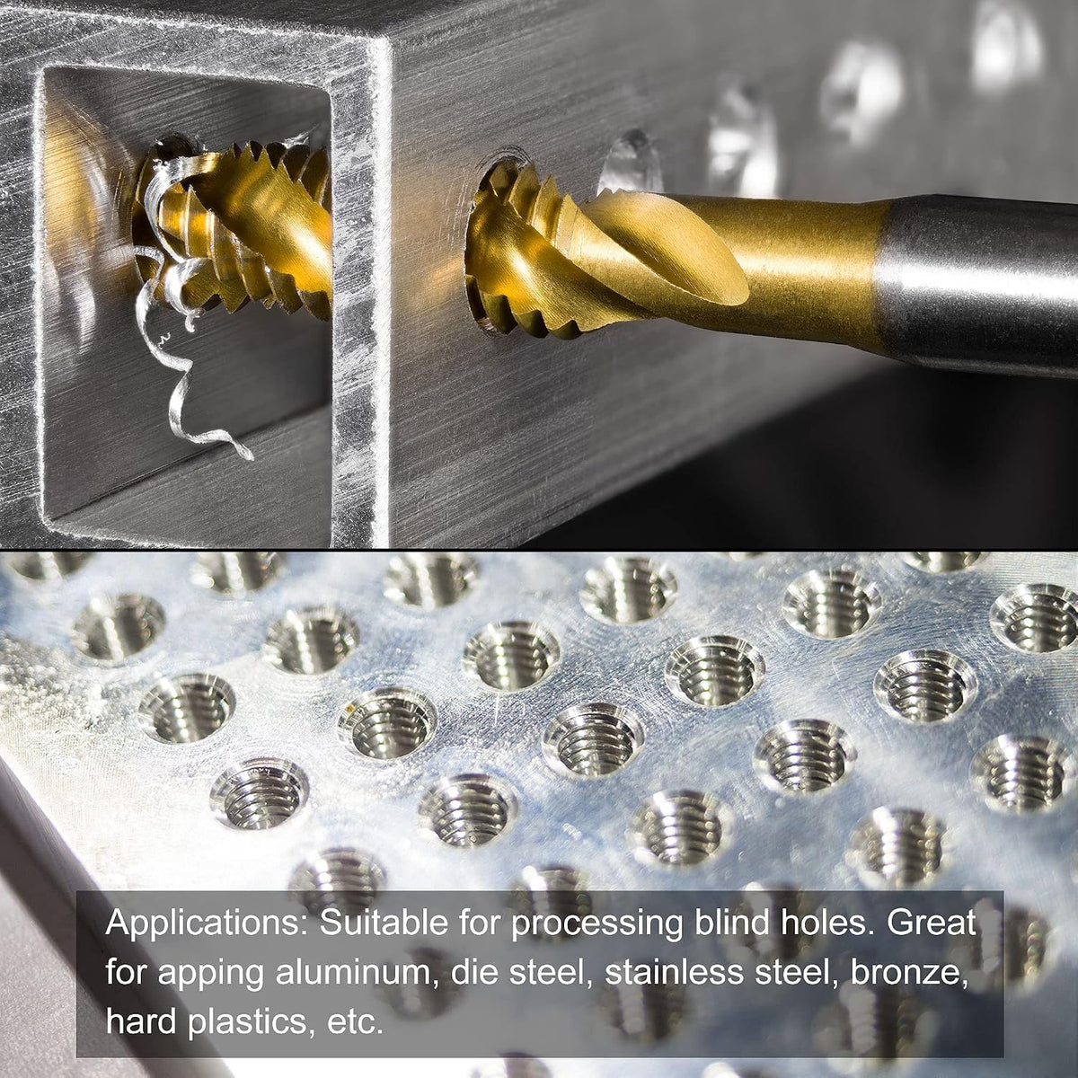 uxcell Spiral Flute Threading Tap 3/8-16 UNC, HSS (High Speed Steel) Titanium Plated Machine Thread Screw Tap 3 Flutes Tapping Tool H2 Tolerance