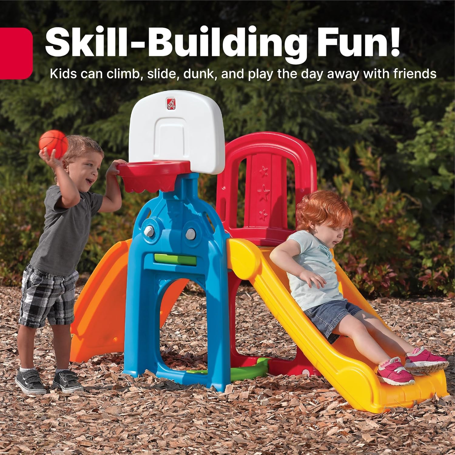 Game Time Sports Climber, Kids Indoor/Outdoor Playset, Backyard Playground Set, Slide, Climbing Wall, Basketball