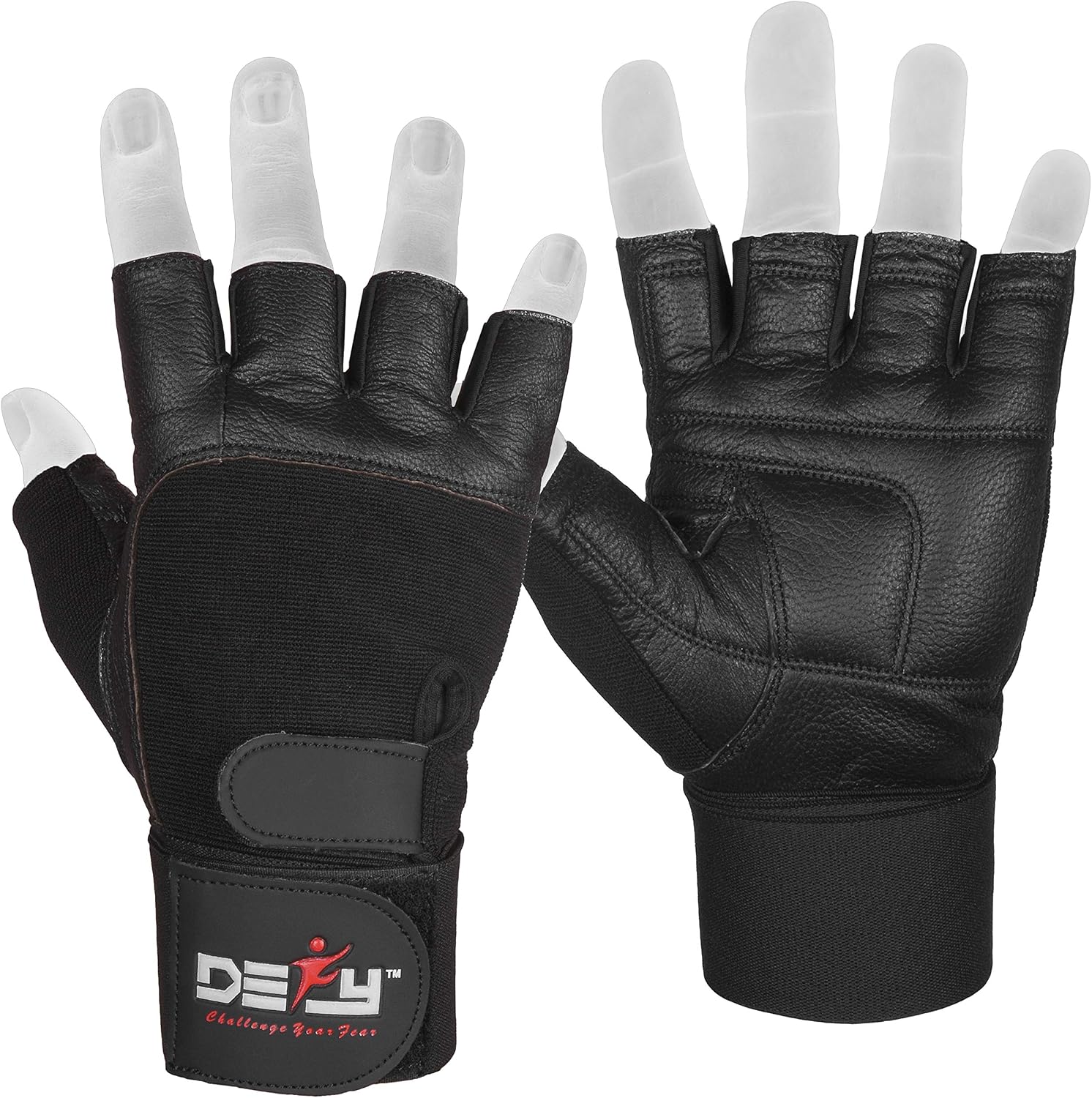 DEFY Padded Weight Lifting Gloves with 13" Long Wrist Wrap Genuine Leather Gym Gloves for Power Lifting, Cross