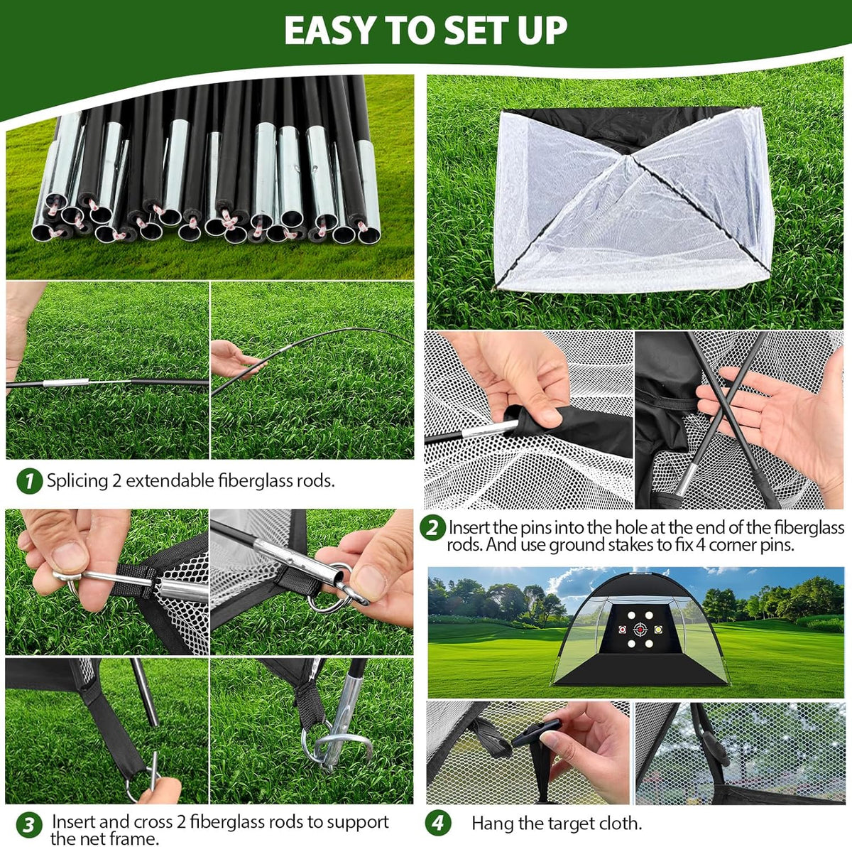 Golf Net, 10x7 Ft Practice Hitting Golf Net with Tri-Turf Mat, Ball, Tee, and Carring Bag, All-in-One Multi-Target