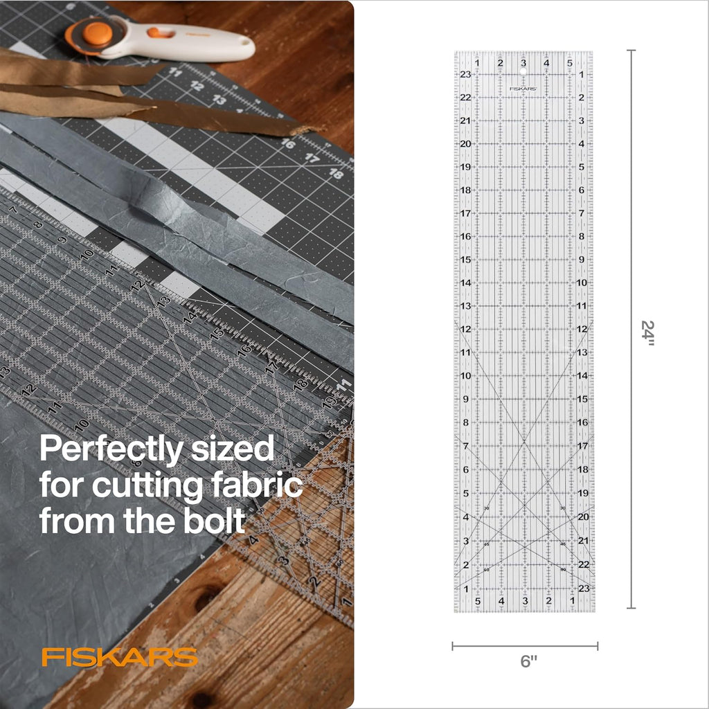 6" x 24" Sewing & Quilting Ruler with Gridlines, Clear/Black | Cut Fabric from the Bolt, Easy to Read Measurements