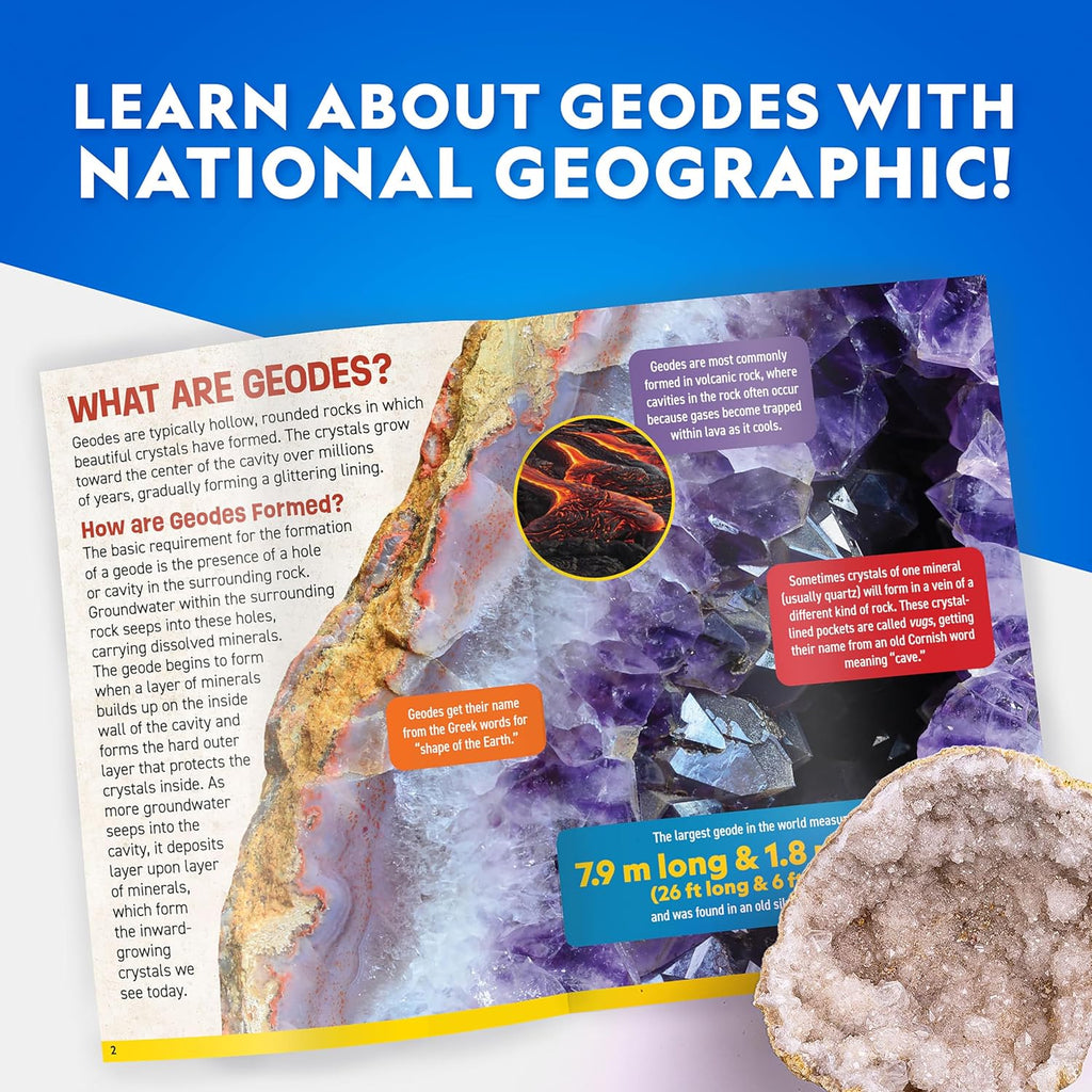 National Geographic Gigantic Geode Kit Earth Science Activity for Kids | Huge Natural Geode, Real Crystals Inside