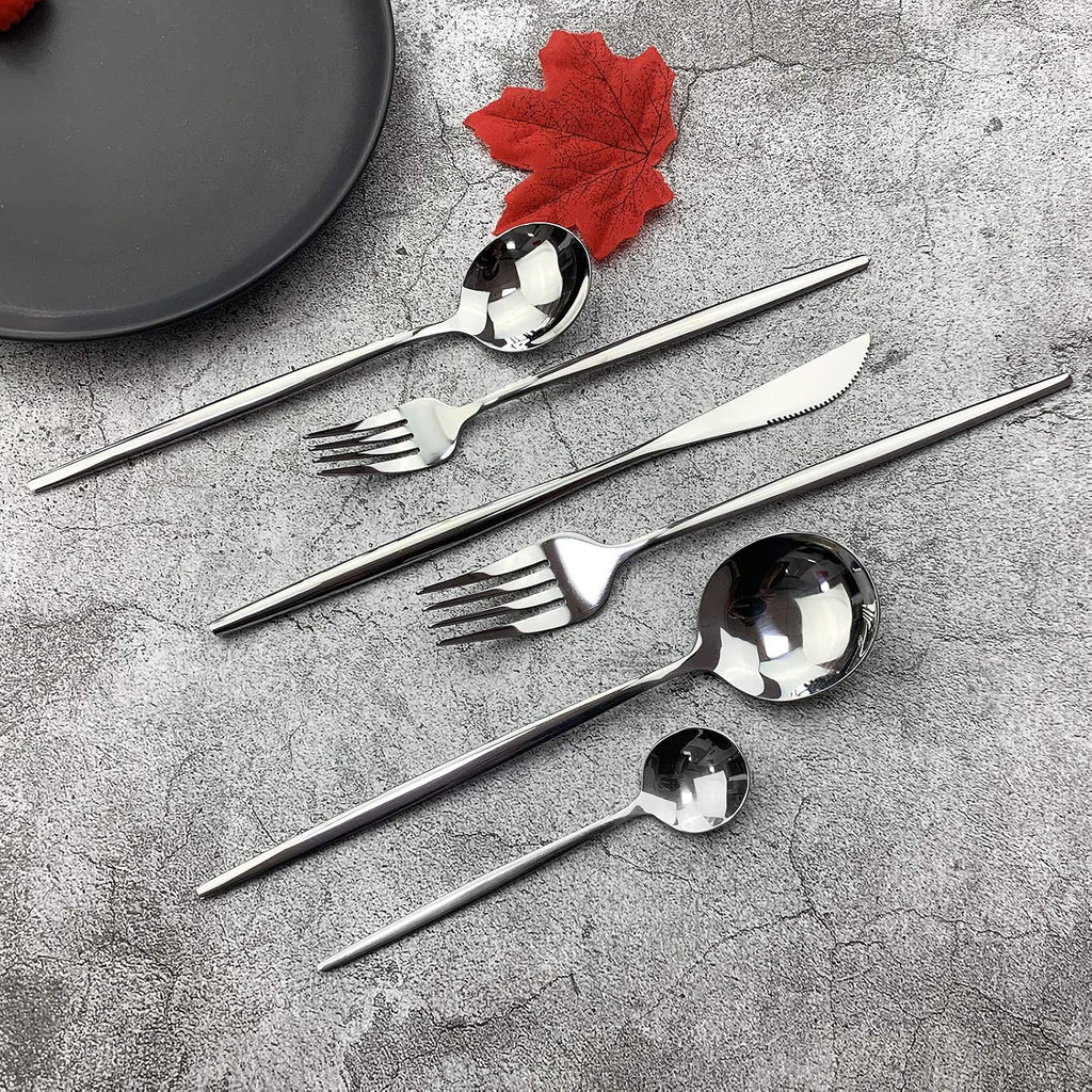 Silverware Set, Mirror Polished Silver Flatware Cutlery Set Service for 4, Shiny Finish 24 Pieces Stainless Steel