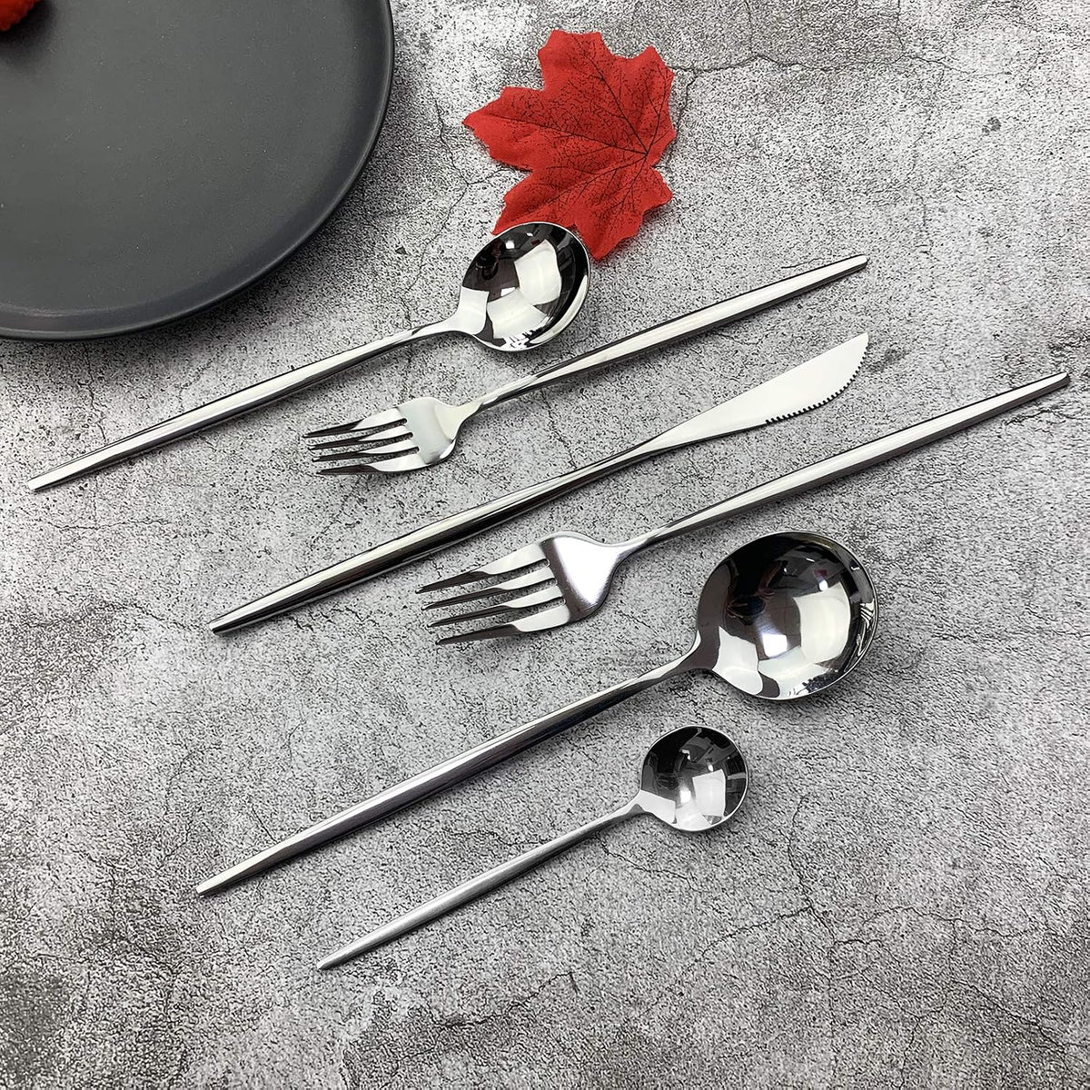 Silverware Set, Mirror Polished Silver Flatware Cutlery Set Service for 4, Shiny Finish 24 Pieces Stainless Steel