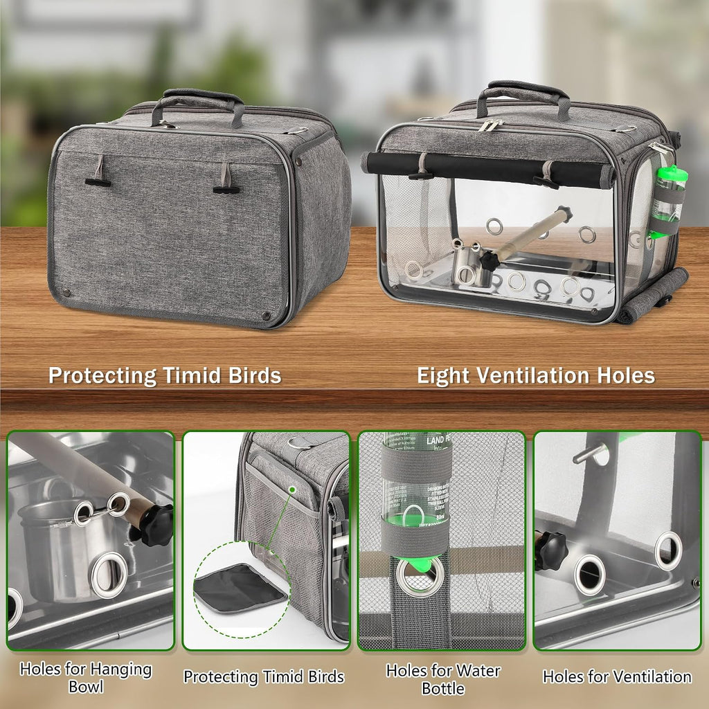Bird Carrier Airline Approved, Bird Travel Cage with Indestructible Stainless Steel Mesh, Bird Travel Bag Lightweight