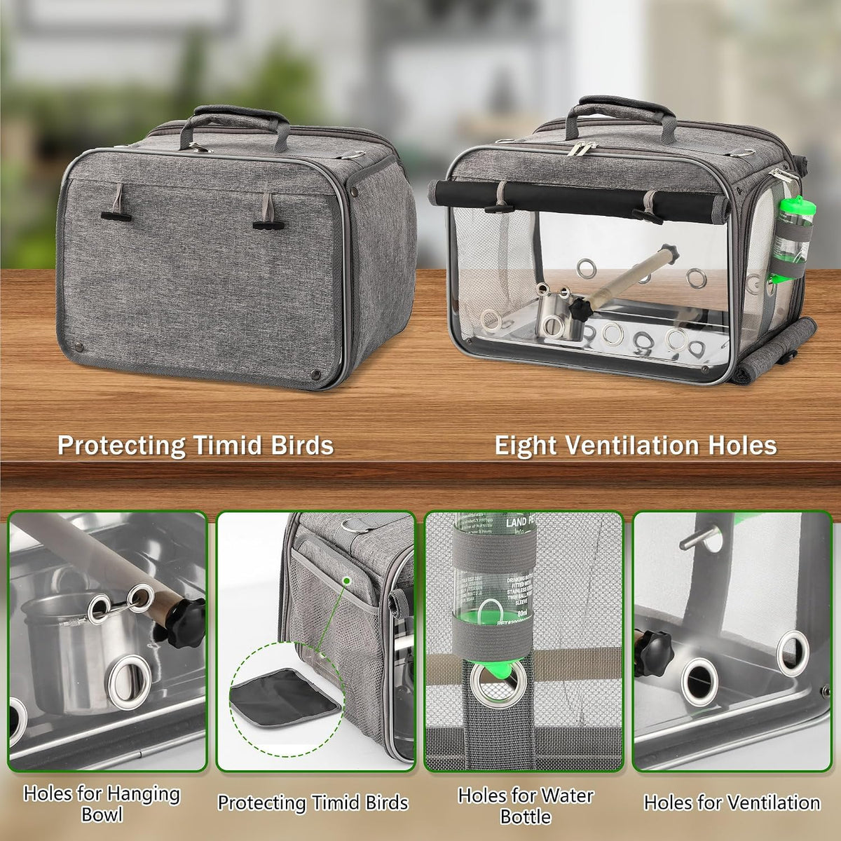 Bird Carrier Airline Approved, Bird Travel Cage with Indestructible Stainless Steel Mesh, Bird Travel Bag Lightweight