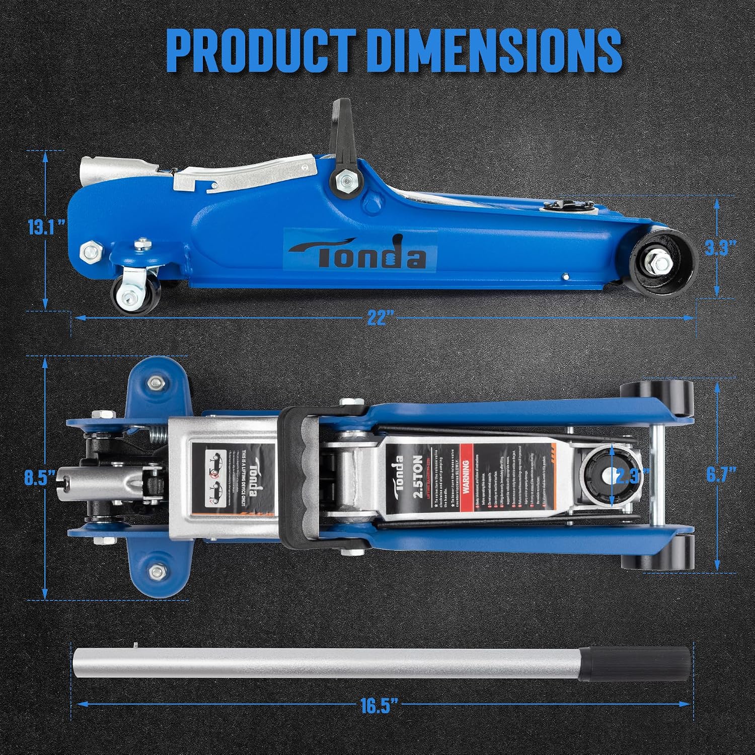Low Profile Car Jack, 2.5 Ton (5,000 lb) Hydraulic Trolley Floor Jack for Garage, Home, Shop, Lifting Range 3.35" to