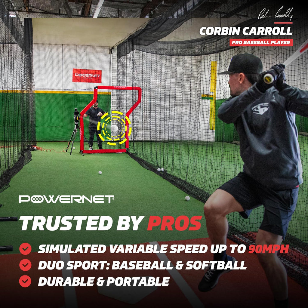 Launch F-lite Softball & Baseball Pitching Machine, Dimpled Practice Balls, Bucket of Baseballs, Coaching Bucket