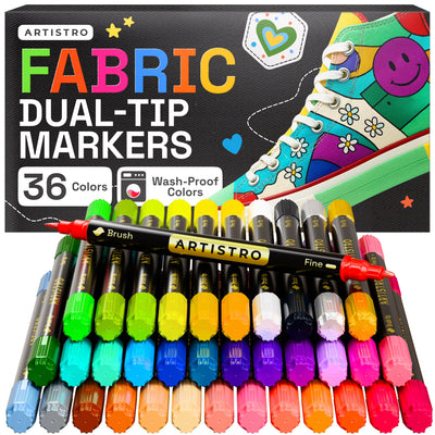 36 Multicolor Dual-Tip Fabric Markers Decorating Kit, for Clothes