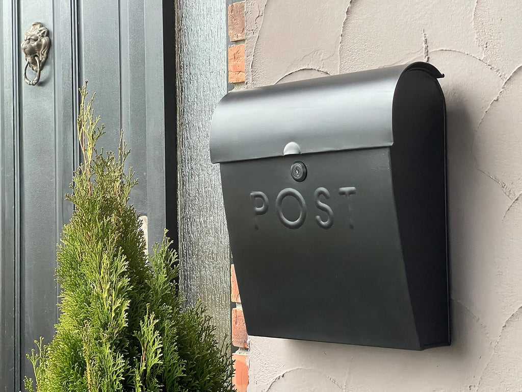 Locking Black Wall Mount Mailbox, Durable Euro Black Mailboxes for Outside, Features Pre Drilled Holes for Easy