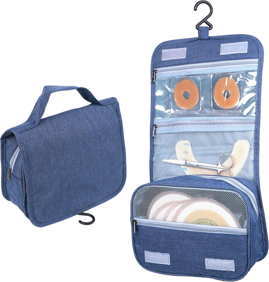 Ostomy Colostomy Travel Bag,Hanging Organizer Bag Accessory Storage Bags Pouch for Ostomy Supplies (Grey) (Navy Blue)