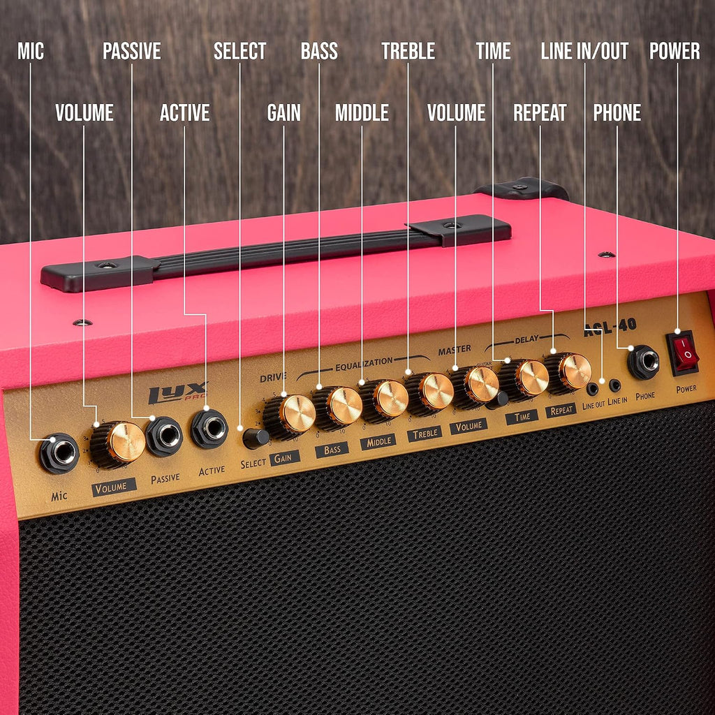 40 Watt Electric Guitar Amplifier | Combo Solid State Studio Amp with 8” 4-Ohm Speaker, Custom EQ Controls, Drive