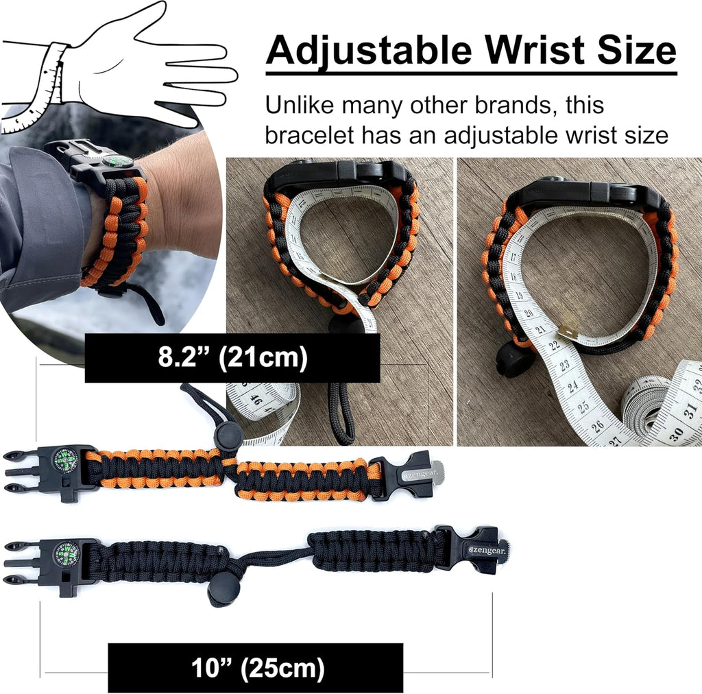 Paracord Survival Bracelet (2 Pack) Fire Starter, Whistle, Compass | 5-in-1 emergency kit, scouts gift set