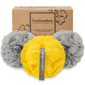 Large 70g Loofah Sponge, 2 Gray + 1 Illuminating Yellow, 3 Pack