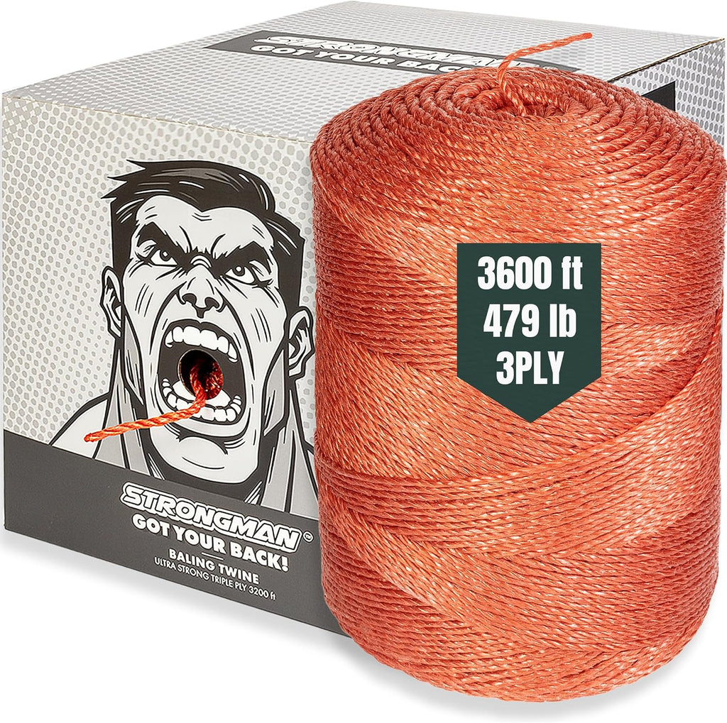 Strongman Baling Twine 3-Ply, 3600 Ft, 479 LB Heavy Duty Baler Twine