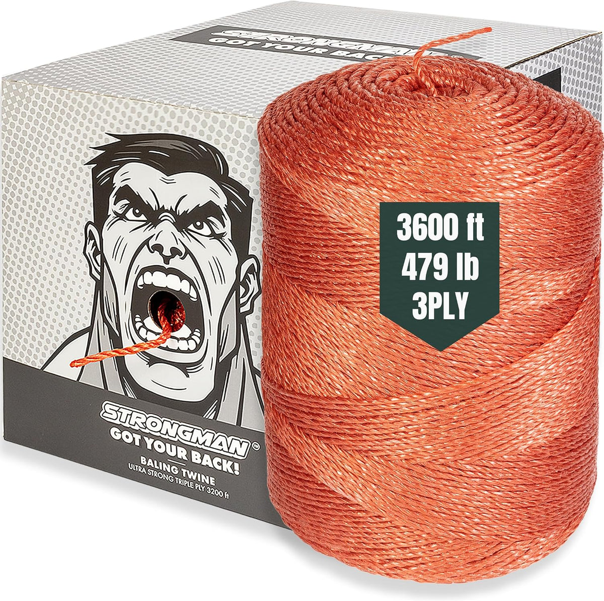 Strongman Baling Twine 3-Ply, 3600 Ft, 479 LB Heavy Duty Baler Twine