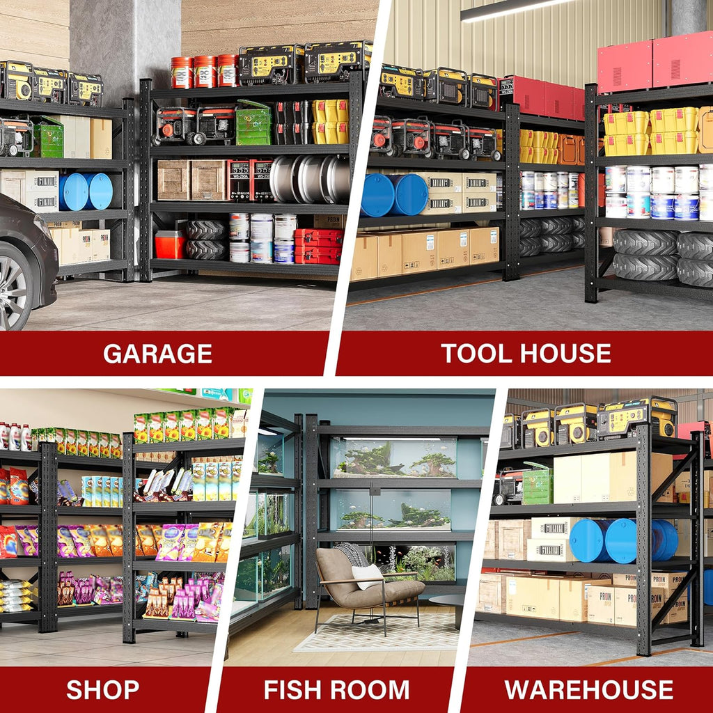 71.3" Wide Heavy Duty Garage Shelving Units,5000LBS Deep Storage Shelves,Black Metal Garage Shelves,Steel Shelf,Large