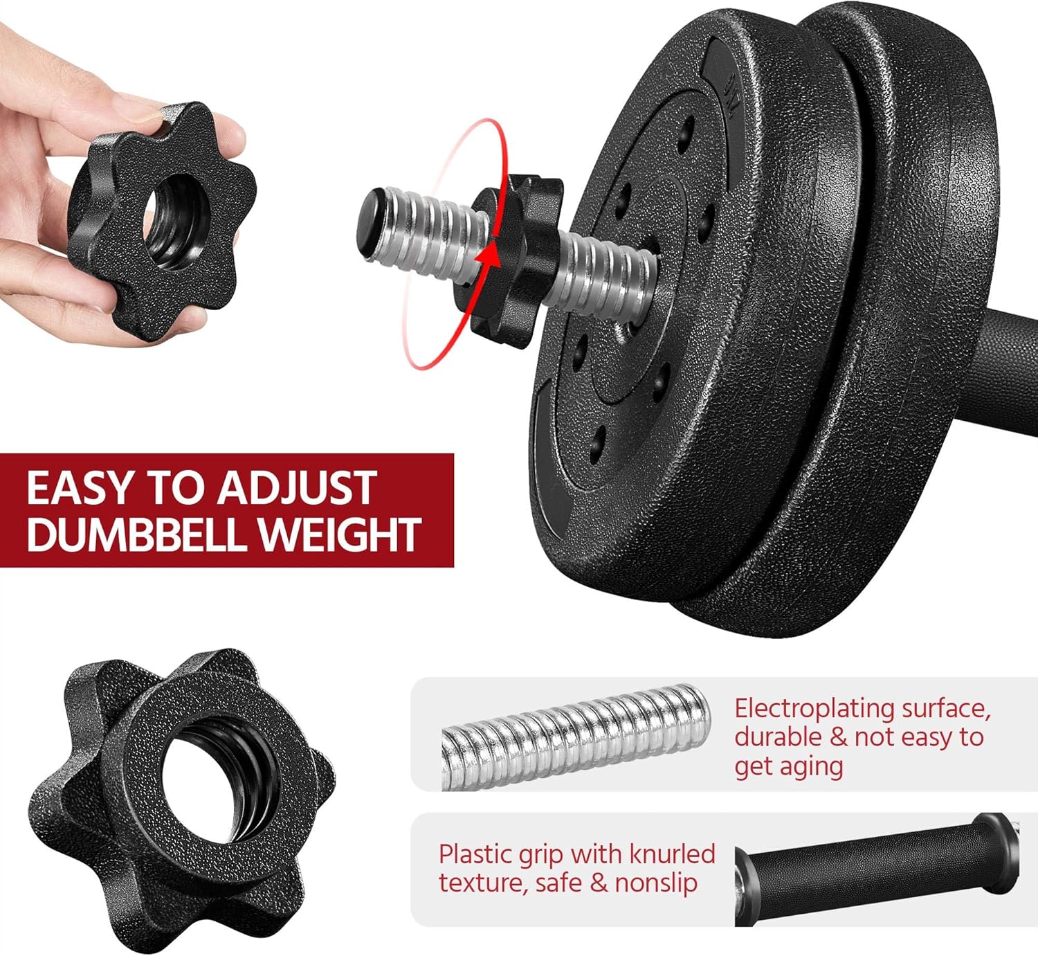 Adjustable Dumbbell Sets Free Weights for Women Men Beginner Dumbbells Changeable Home Gym Apartment Exercise &