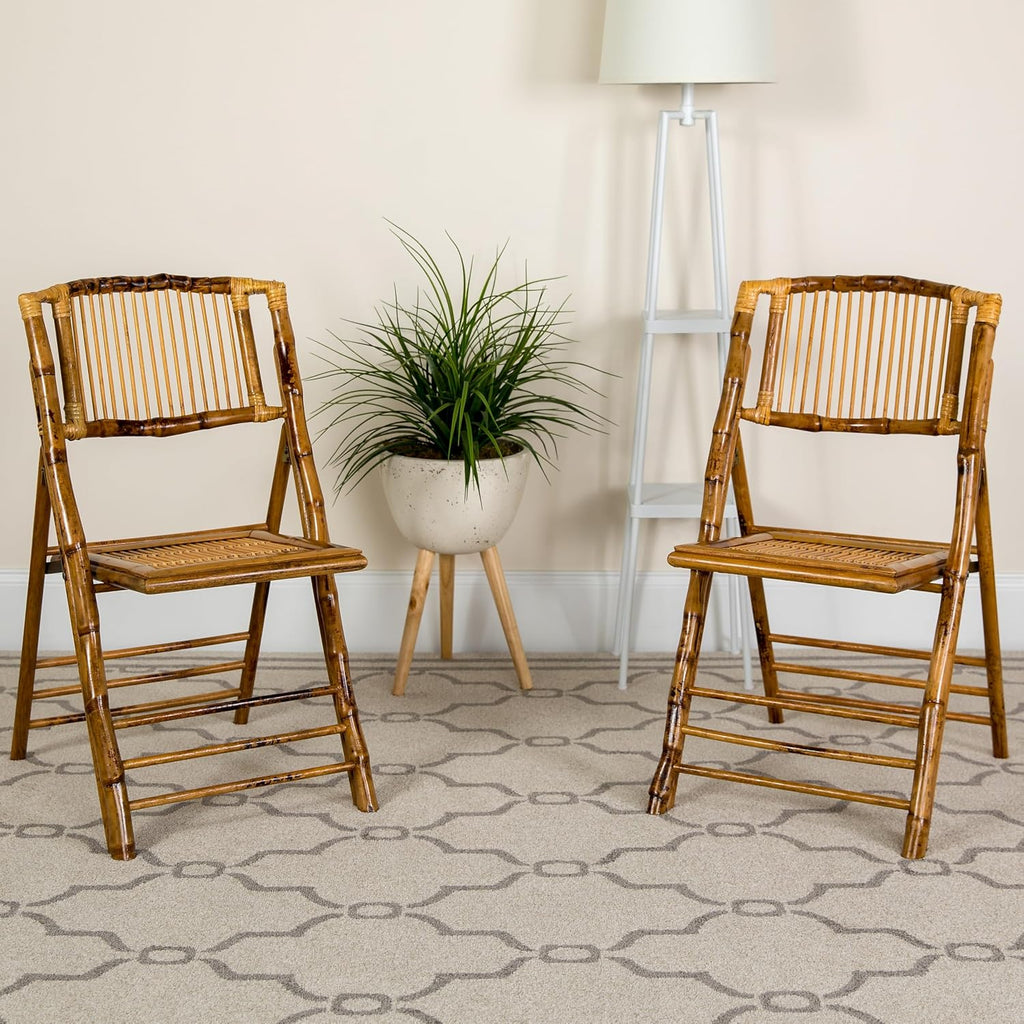 Folding Bohemian Bamboo Chairs with Curved Backs, Modern Bamboo Folding Dining Chairs, 300 lb. Static Weight