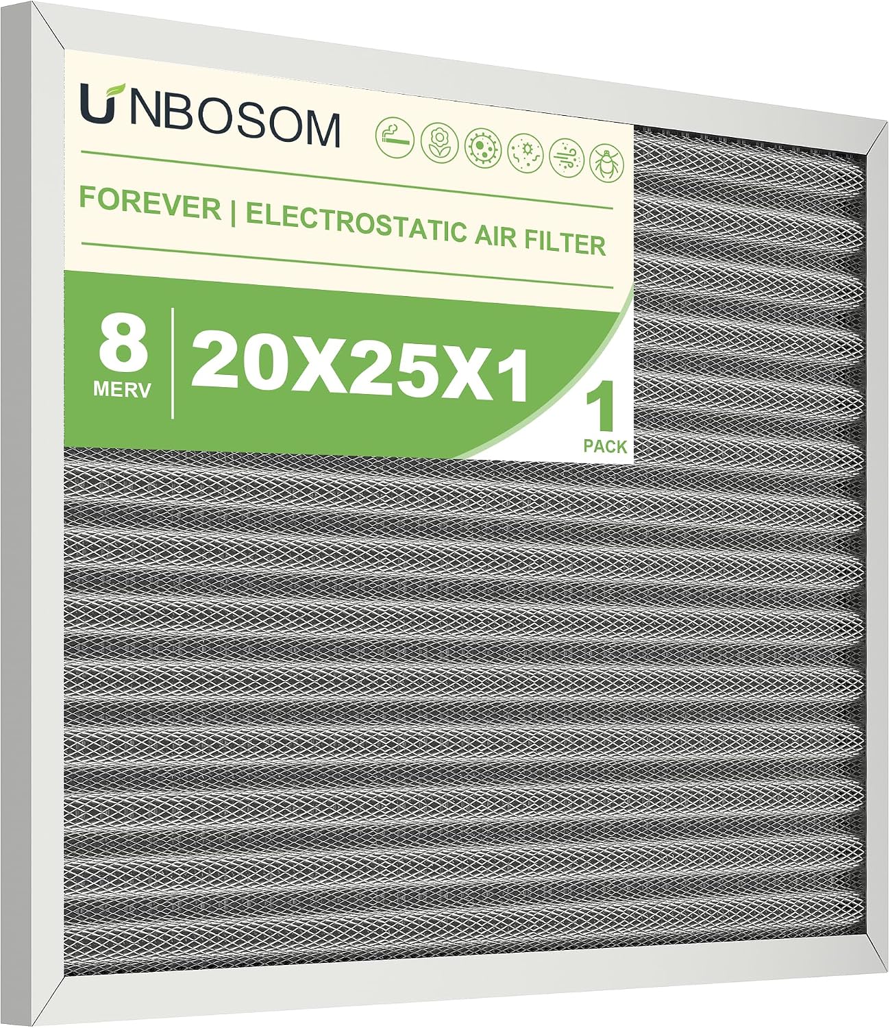 20x25x1 HVAC Furnace Air Filter Reusable& Washable, MERV 8, Electrostatic, Lasts a Lifetime, Breathe Fresher Air in
