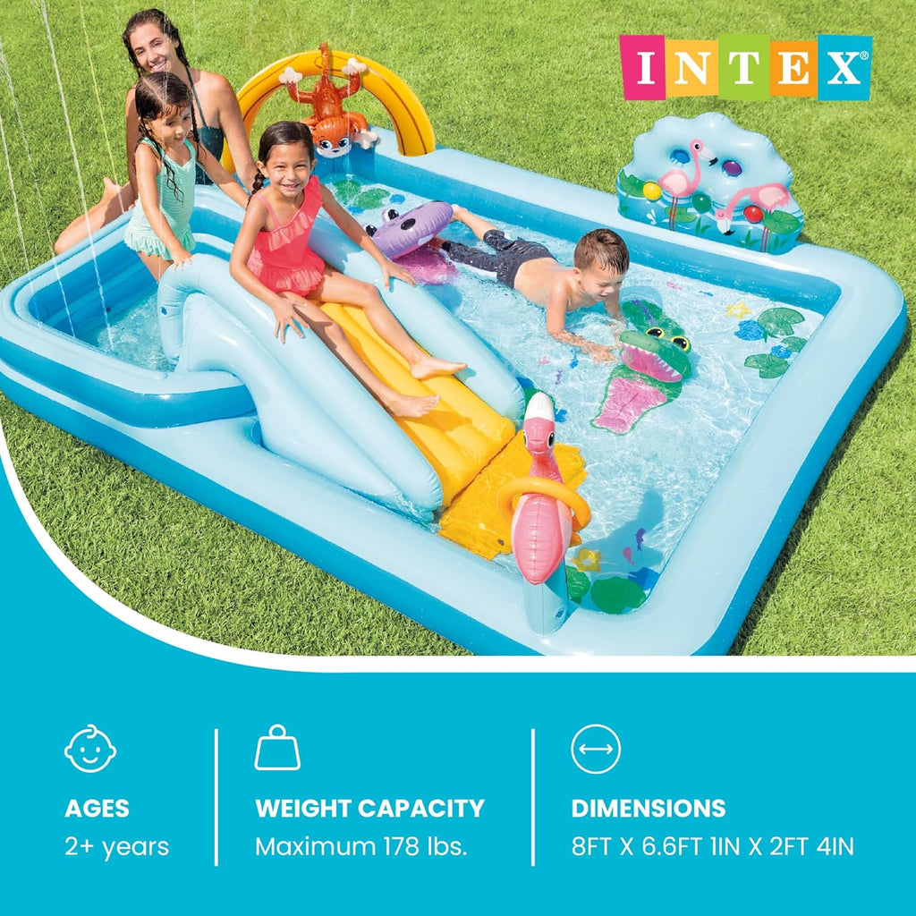 96" x 78" x 28" Inflatable Jungle Adventure Play Center Spray Kiddie Pool - Backyard Kids Water Slide, Outdoor