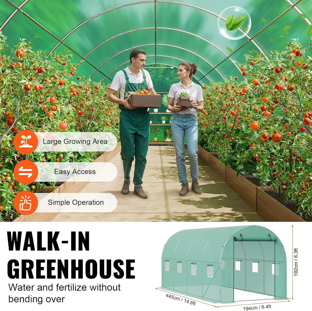 Walk-in Tunnel Greenhouse, 14.6x6.4x6.3 ft Hoop House Greenhouse Tunnel, Plant Hot House with Galvanized Steel Frame