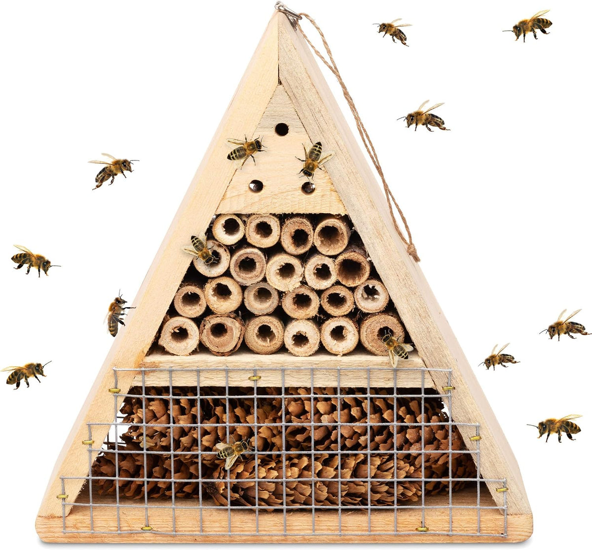 Mason Bee House - Handmade USA Natural Elderberry Bee Hotel - Bee Hive Attracts Peaceful Bee Pollinators to Enhance