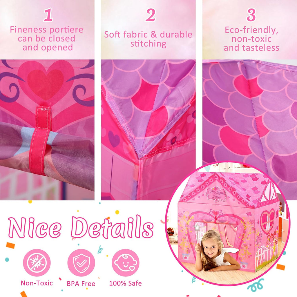 Kids Princess Castle Tent for 2-3 Kids Indoor/Outdoor Playhouse for Toddlers Polyvinyl Chloride PVC 1 pcs Foldable