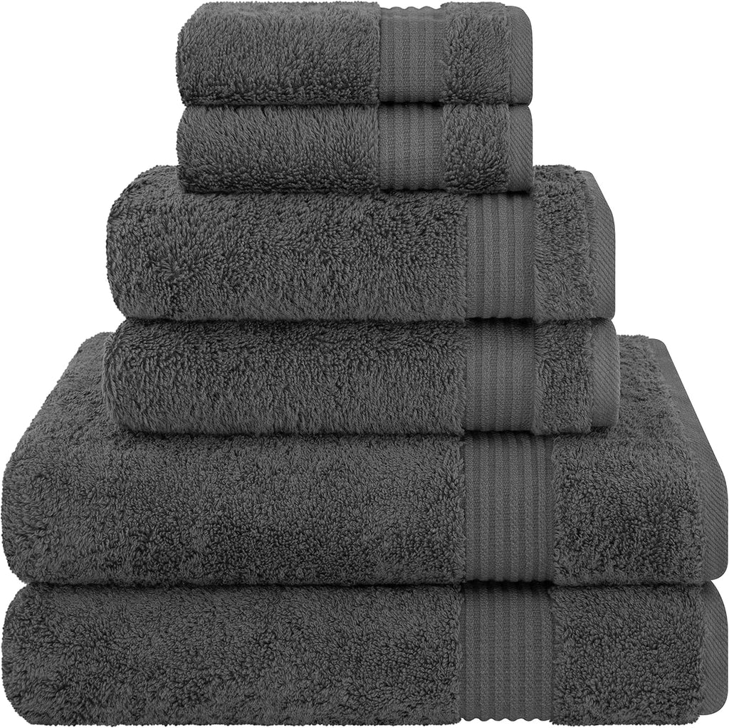 Towel Set of 6, 2 Bath Towels, 2 Hand Towels and 2 Washcloths Towels for Bathroom Sets, Smoke Gray