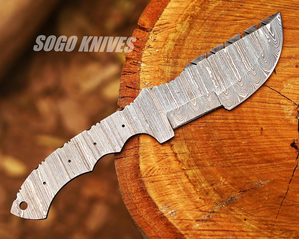 Damascus Tracker DIY Handmade Knife Kit - Includes Knife Blank, Steel Blade, Pins, Sheath, Handle Scales - Making