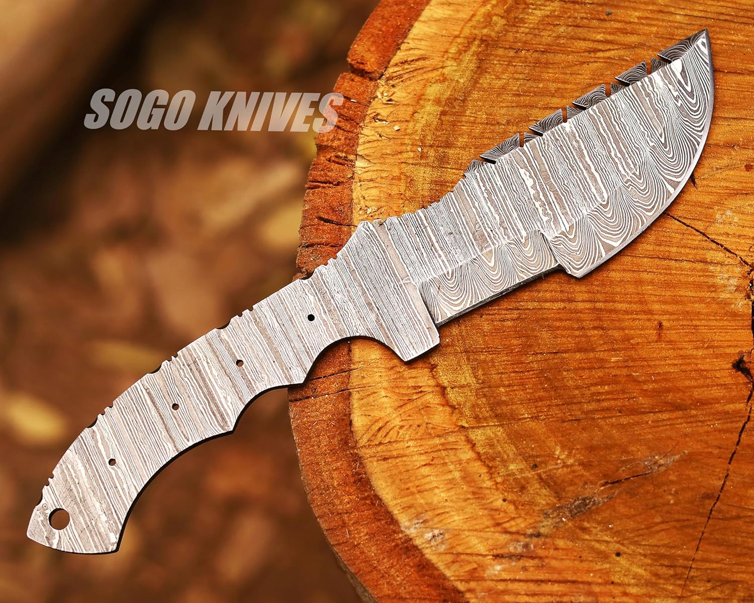 Damascus Tracker DIY Handmade Knife Kit - Includes Knife Blank, Steel Blade, Pins, Sheath, Handle Scales - Making