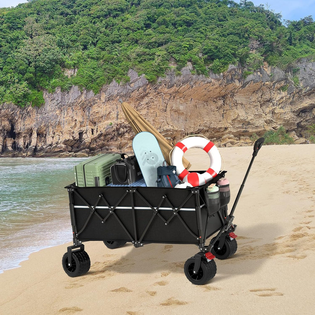 Collapsible Wagon Cart with Wheels Foldable - Folding Utility Heavy Duty Wagons Carts for Grocery Sports Garden