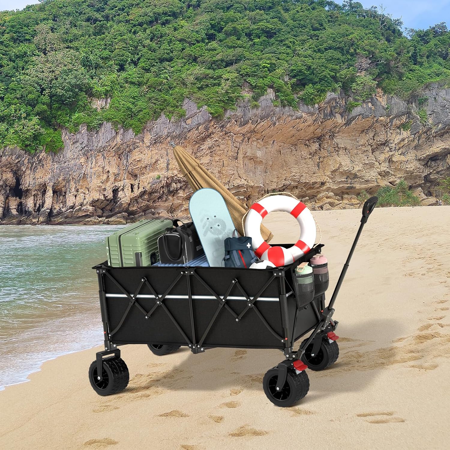 Collapsible Wagon Cart with Wheels Foldable - Folding Utility Heavy Duty Wagons Carts for Grocery Sports Garden