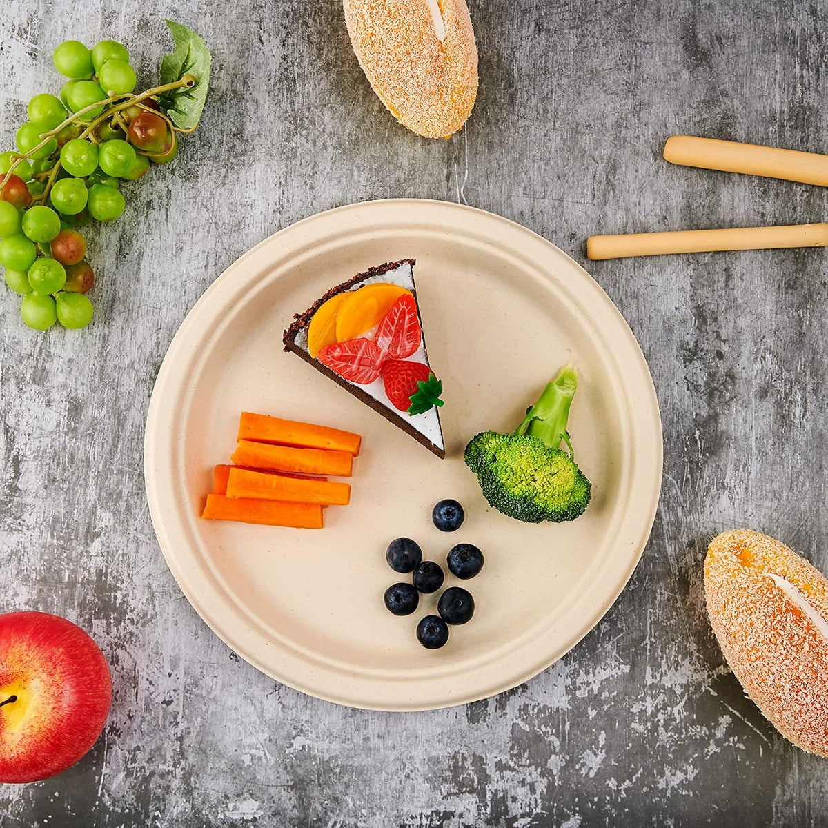 150 Pack Compostable Bagasse Paper Plates 10.25 inch, Nature
