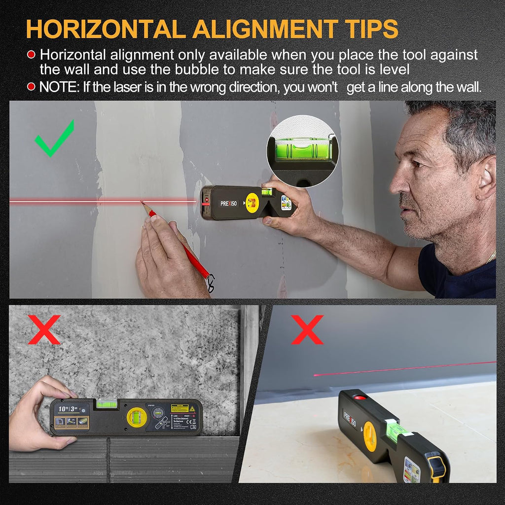 4-in-1 Line Laser Level Multipurpose Torpedo Level, 65Ft Alignment Point & 16Ft Laser Line & 10Ft Measure Tape Ruler