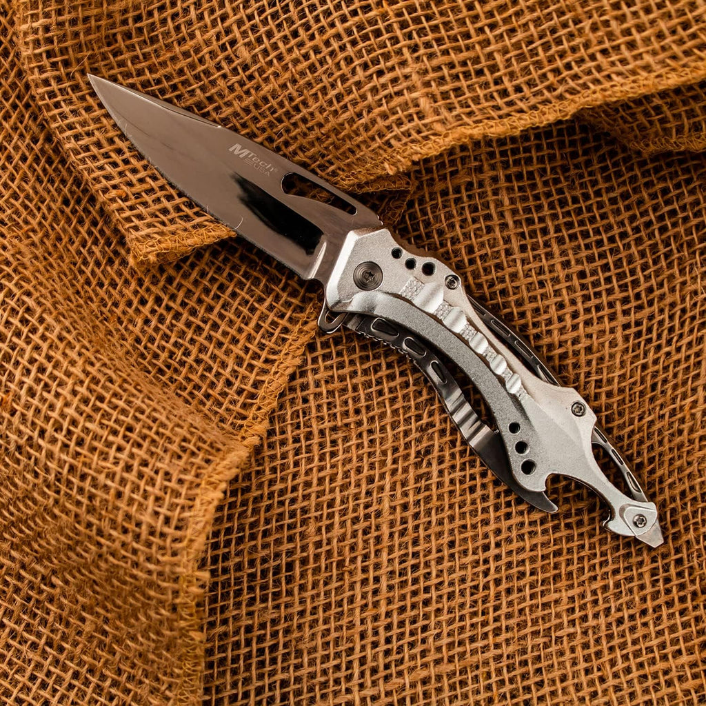 Folding Knife, 3.75-Inch Half-Serrated Blade, Titanium Coating, Glass Breaker, Pocket Clip