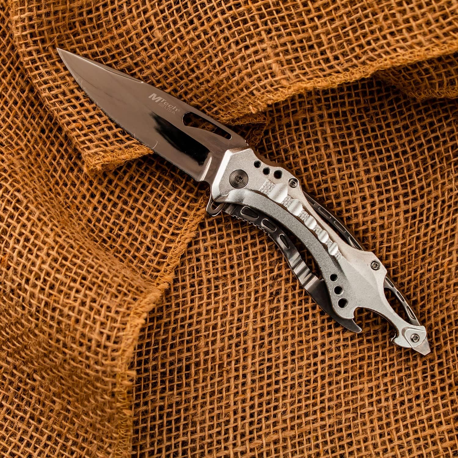 Folding Knife, 3.75-Inch Half-Serrated Blade, Titanium Coating, Glass Breaker, Pocket Clip
