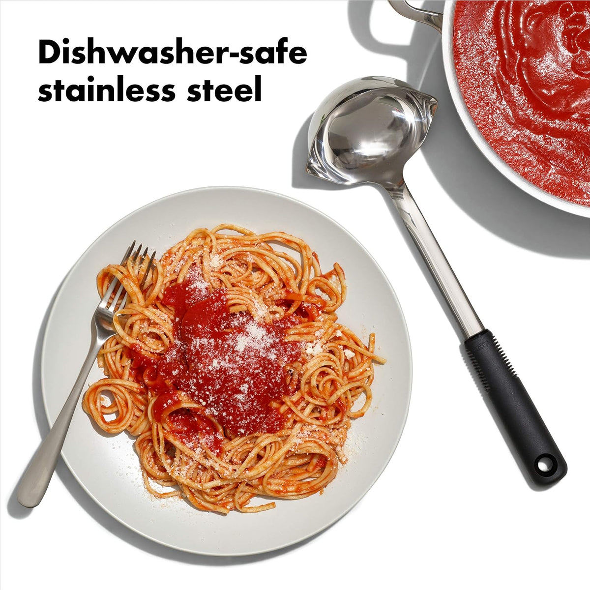 Good Grips Stainless Steel Soup Ladle with Pour Spout | Comfortable Non-Slip Handle, Drip-Free Pour Spout, Dishwasher
