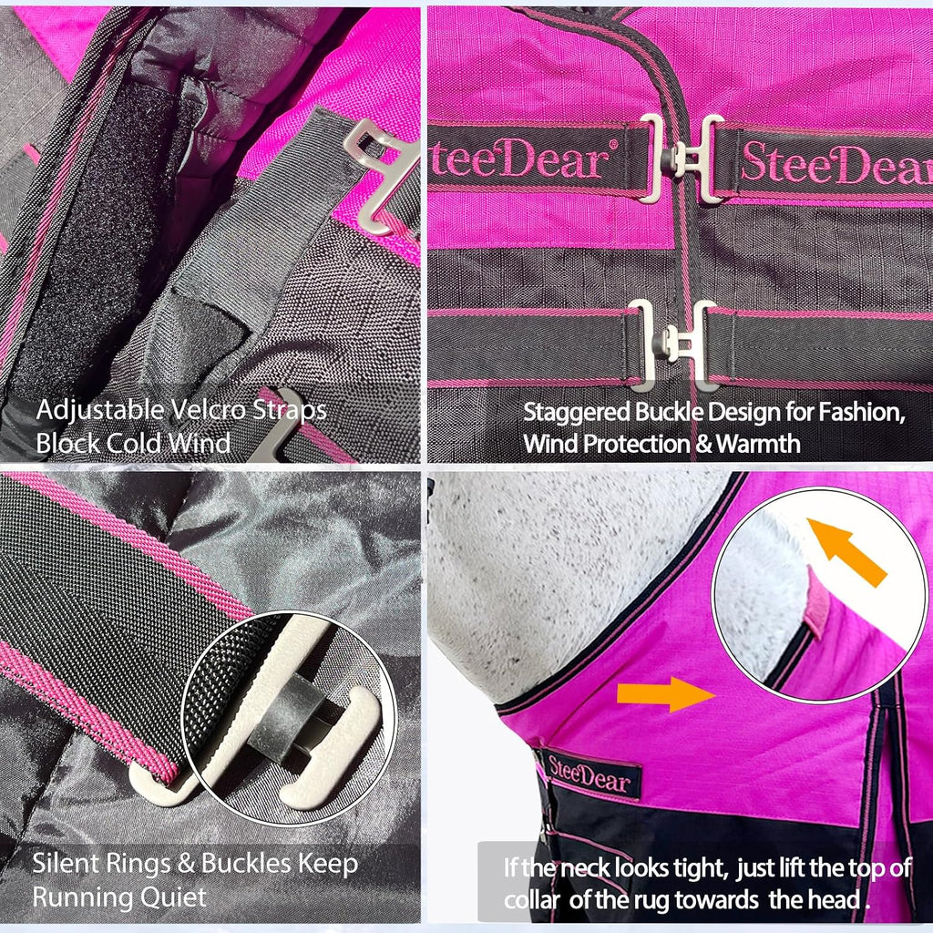 1200D Fall Horse Turnout Sheet (0g No Fill) Horse Blanket,Hot Pink 81''