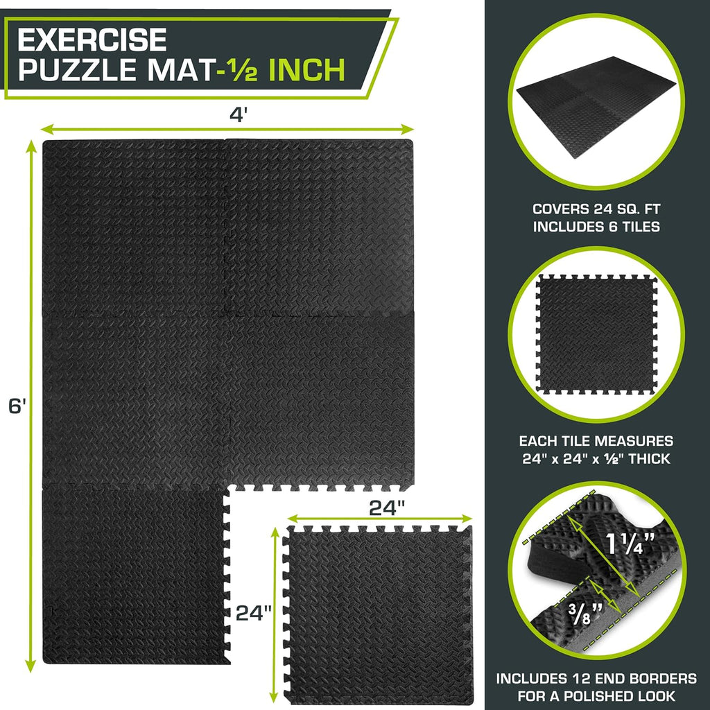 Exercise Puzzle Mat ½-inch, EVA Interlocking Foam Floor Tiles for Home Gym, Workout Equipment, Kids Play Areas