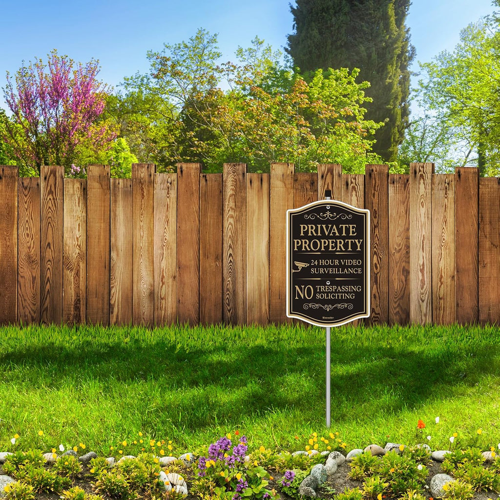 Large Private Property No Trespassing Sign For House, 8" x 14" All Metal Construction Yard Sign With 28" Long Stake