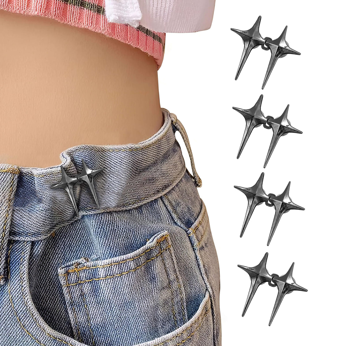 4 Sets Adjustable Jeans Button, No Need to Sew Detachable Button Pins