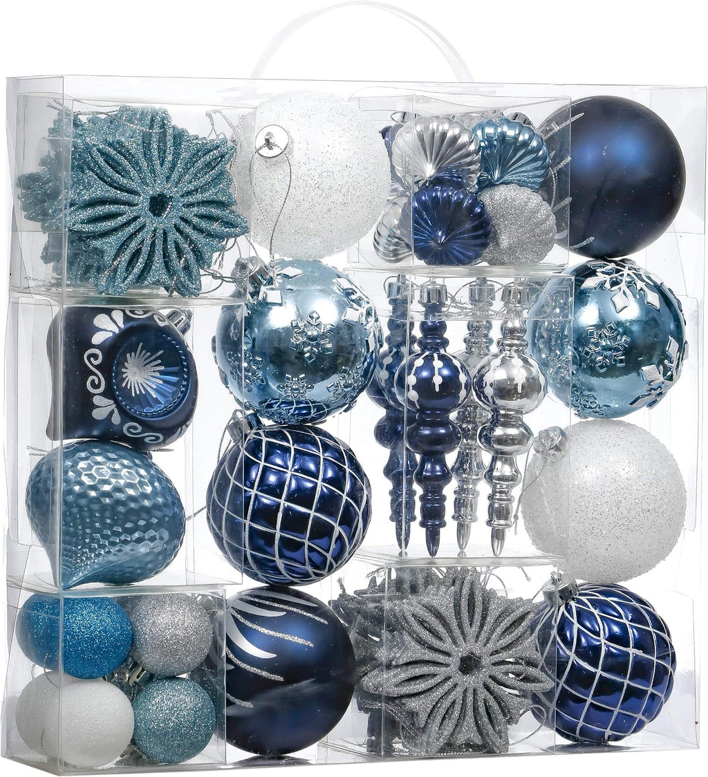 Christmas Ornaments Set, 70ct Navy Blue and Silver Shatterproof Christmas Tree Decorations Ball Ornaments Bulk