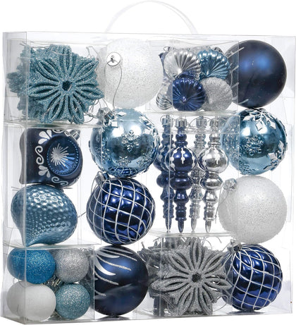 Christmas Ornaments Set, 70ct Navy Blue and Silver Shatterproof Christmas Tree Decorations Ball Ornaments Bulk