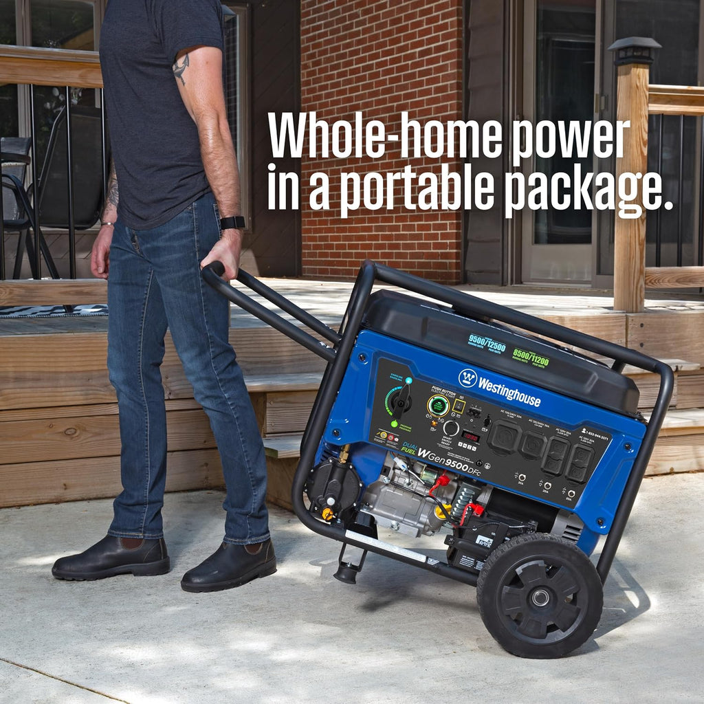 12500 Peak Watt Dual Fuel Home Backup Portable Generator, Remote Electric Start, Transfer Switch Ready, Gas and