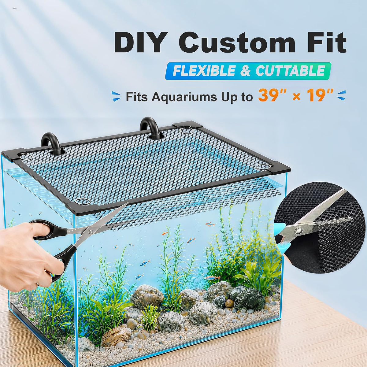 Magnetic Aquarium Lid, DIY Mesh Cover for Rimless & Curved Fish Tanks