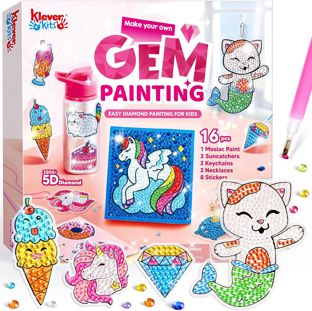 16 Projects Gem Painting, Kids Diamond Art Kit for Kids with 5D Diamond, Arts and Crafts for Girls Ages 6-12, Gem