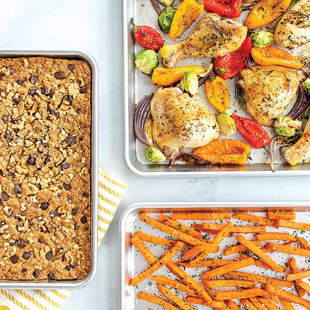 Naturals 3 Piece Set - USA Made Aluminum Commercial Quality Sheet Pan for Baking or Roasting, Encapsulated Galvanized