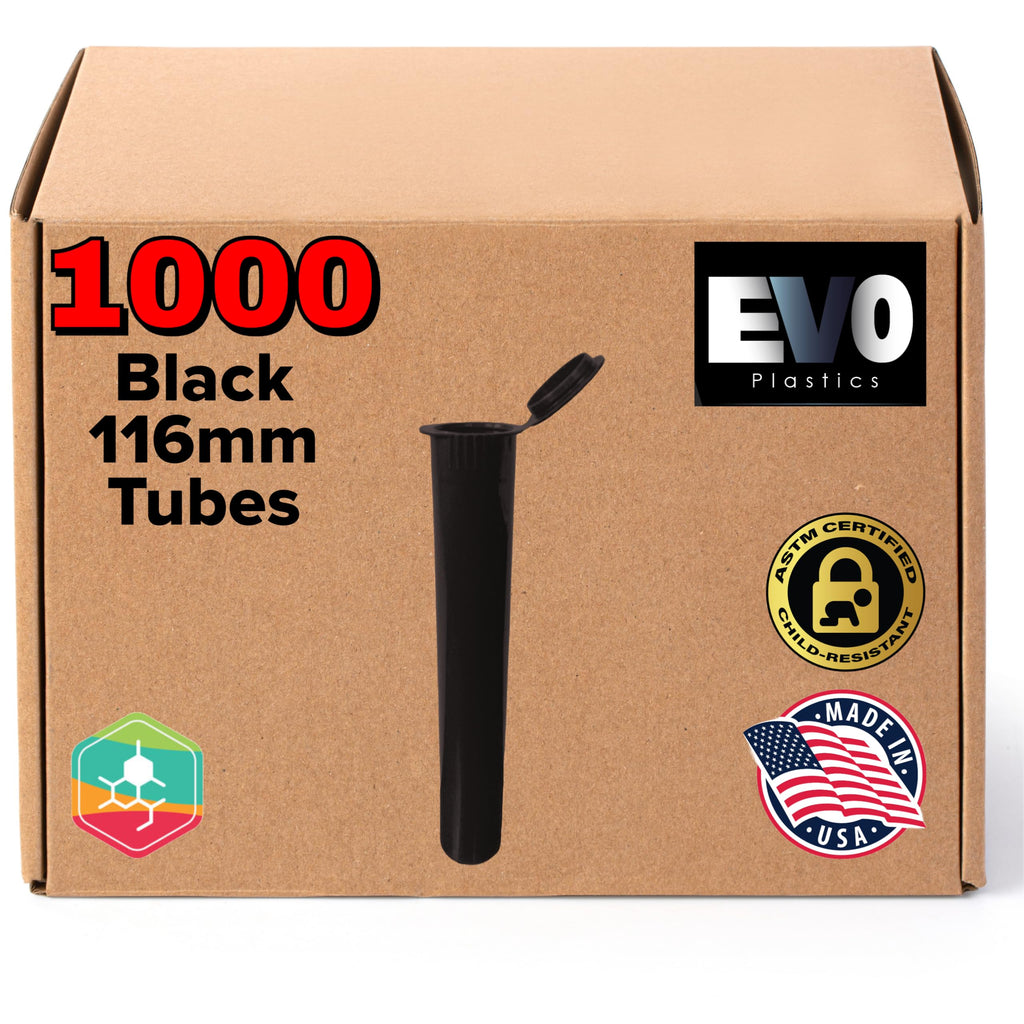 116mm Black Tubes- Pop Top Vials - 1000 Count